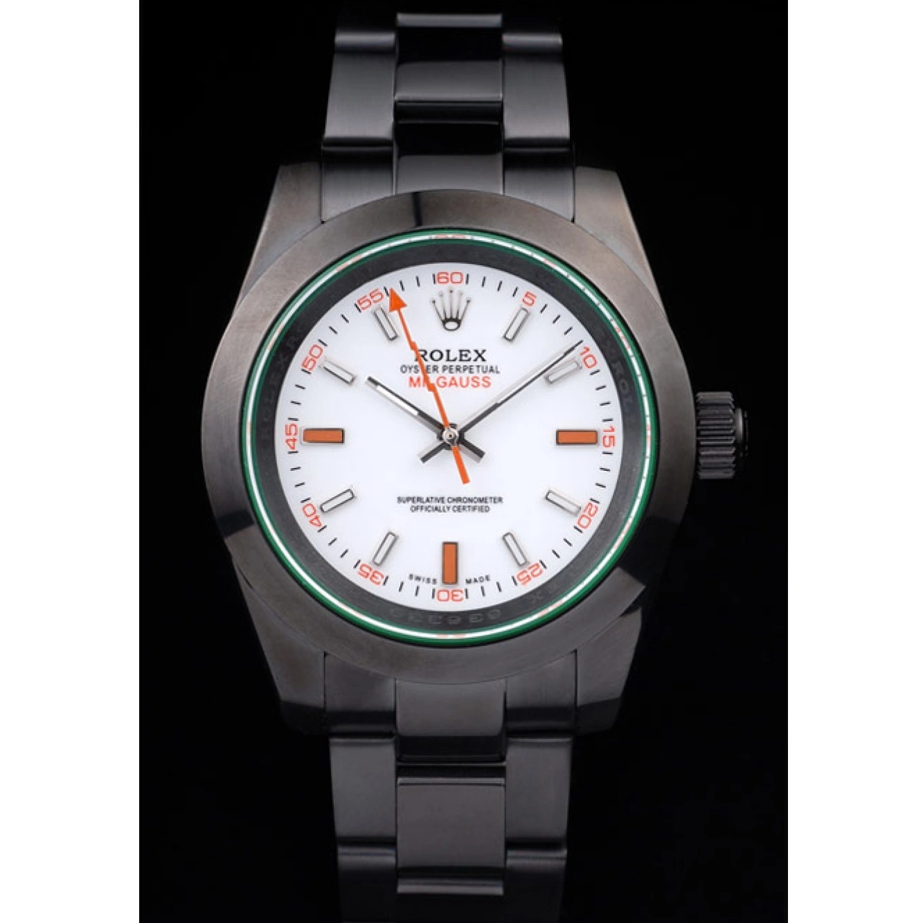 Aaa replica watch Saphire Rolex White Green Tinted Milgauss Pro-Hunter Dial 0801